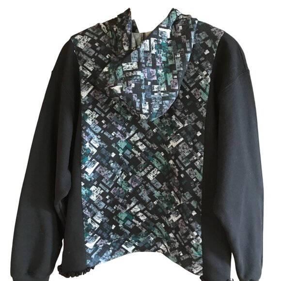 Upcycled Zippered Hoodie, M: Zip-Up Jacket, Campus Sweatshirt, Hipster Grunge - Picture 2 of 11